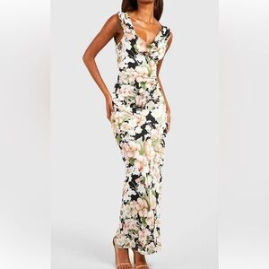 Boohoo Floral Print Cowl Neck Maxi Dress